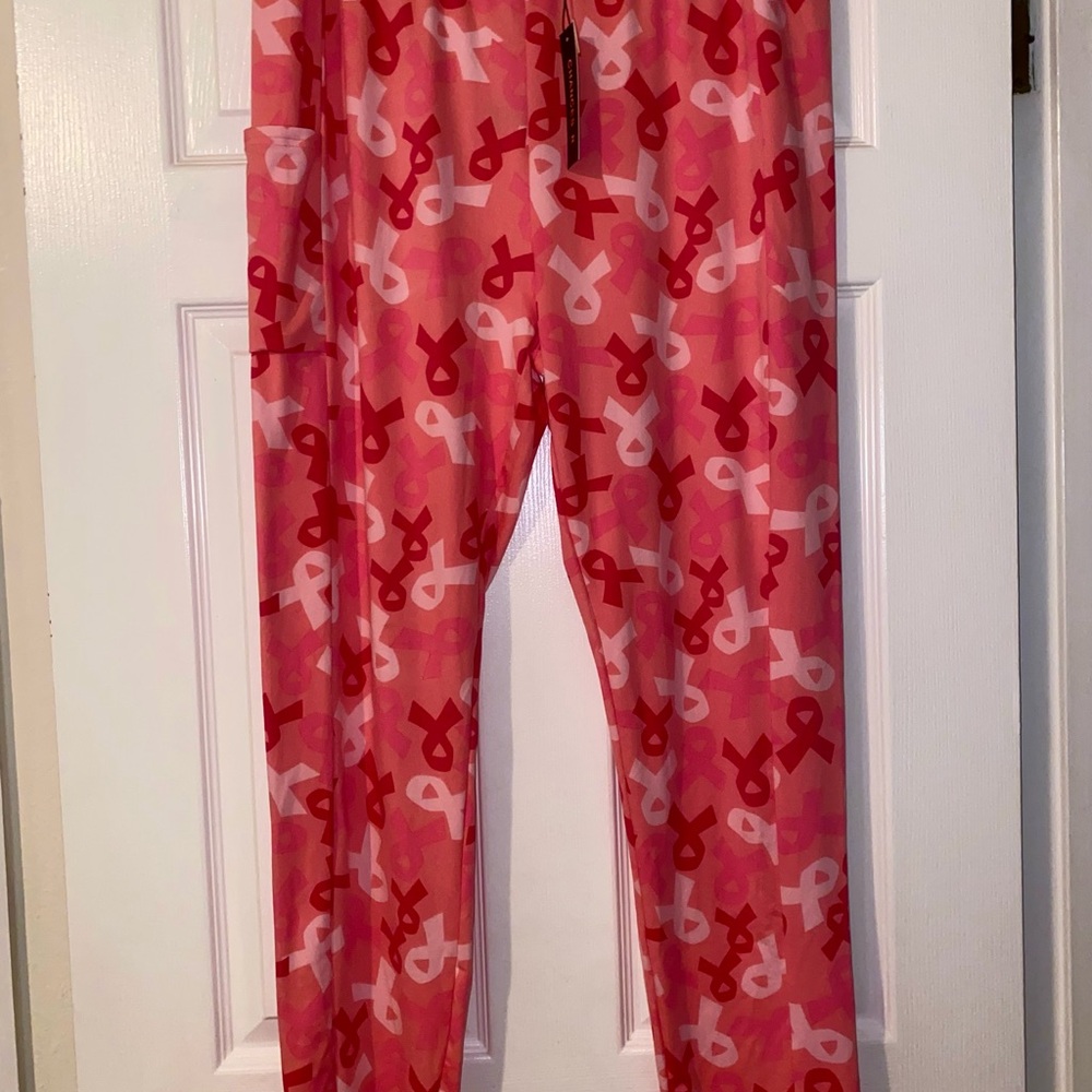 Pink Ribbon Patterned Pants 3XL